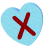 Light blue heart-shaped icon with red X symbol, shown from multiple angles including front, side, and rotated views.