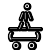 Black-and-white pixelated icon shows a stick figure standing on a flat cart with two wheels, head as solid circle with inner square.