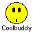 Static pixel art icon featuring a yellow smiley face with black eyes and mouth above the text 'Coolbuddy' on a gray background.