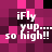 Pixelated text on a magenta and black checkered background with white lettering reading 'iFly yup... so high!!' in four repeated sections.