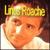 identical portrait images showing a person in a white shirt with 'Linus Roache' text above, each frame displaying a different color variation of the text