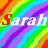 Rainbow striped background with the name 'Sarah' in red and white text, showing animation changes