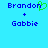 Pixelated blue text on cyan background shows 'Brandon' with green heart symbol above it, plus sign below, and 'Gabbie' beneath the plus sign.