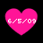 Four identical pink heart-shaped icons with white text '6/5/09' on a black background, arranged in a