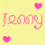 Pixelated pink text "jenny penny" on yellow background with four pink hearts, static image.