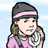 Pixelated cartoon character with dark hair, pink headband, and striped shirt holding a phone to their ear against light blue background.