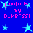 Blue background with light blue stars and pink text reading "pooja is my DUMBASS!" repeated four times in a