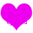 Two identical bright magenta hearts with pixelated edges on a white background, each featuring small square cutouts at the bottom left and right points.