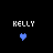 Two side-by-side pixelated text displays with 'KELLY' above a heart symbol, one blue and one white on black background.
