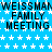Blue background with white stars and repeated black text reading "WEISSMAN FAMILY MEETING" in three