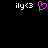Pixelated text 'ily<3' flanks a pink heart symbol on black background, with the heart changing from solid to outlined.