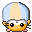 Pixelated cartoon character with light blue hair, black eyes, and orange cheeks in two side-by-side poses showing slight head movement.