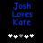 Blue pixelated text "Josh Loves Kate" on black background with five white and gray heart icons below, two versions showing different heart positions.