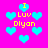 A static image with a bright pink background featuring repeated blue heart shapes and yellow text reading "I Luv Olyon" in pixelated font.