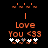 Pixelated orange text 'Love You <33' with white and gray hearts on black background, showing heart animation