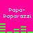 Bright pink background with white text 'Papa-Paparazzi' repeated in two , green bar graph elements below each showing varying heights