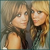 Two women with shoulder-length hair pose closely together against a muted gray background, one with brown hair and the other with blonde hair.