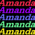 A static image displays the name "Amanda" repeated in a pattern with alternating colors on a black background
