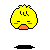 Pixelated yellow bird-like character with spiky hair, orange beak, and pink cheeks in three states: closed eyes, single tear, and double tears.