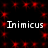 Black background with red pixelated starburst patterns and repeated white text "Inimicus" in two