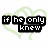 Animated icon with light green heart outlines and black text reading 'if he only knew' over a white background.