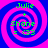 Four identical spiral patterns with alternating blue and pink rings, each containing green text reading "Julie + Shane = CSS".