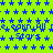 Blue star shapes and pixelated text on a bright green background with a gray rectangle in the bottom right corner.