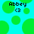 Pixelated green circles float on cyan background with 'Abbey' text and '<3' symbol in black pixel font.