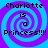 Four identical display 'Charlotte is a Princess!!!' text over a blue and purple spiral background with pixelated text