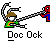 Animated contact sheet showing five sequential frames of a pixel art buddy icon featuring two characters interacting with a chain, labeled "Doe Ock" below each frame.