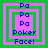 Four identical pixel-art icons with layered green and purple borders, blue text "Pa" repeated four times above "Poker Face!" on a solid background.