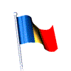 Animated flag with blue, yellow, and red vertical stripes on a white background, waving in a sequence of