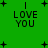 Green background with black text reading "I LOVE YOU" and small plus signs scattered across the image.