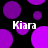 Black background with scattered purple circles of varying sizes, four instances of the text 'Kiara' in white pixelated font positioned across the image.