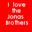 Red background with white pixelated text reading "I love the Jonas Brothers" and a faint red heart outline behind the text.