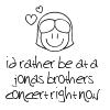 A black-and-white pixelated icon shows a smiling face with closed eyes, short hair, and three floating hearts above the head, with handwritten text below reading 'i'd rather be at a jonas brothers concert right now'.