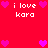 Red background with repeated white text 'i love kara' and pink heart symbols arranged in a pattern
