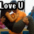 Animated sequence showing two figures embracing with 'Love U' text above and below, transitioning from side view to front view.