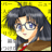 Pixelated anime-style character with dark hair and glasses against yellow background, next to black with white text "Anime IM" and signature