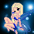 Pixelated 256x256 static icon of a blonde fairy-like character with blue accents, set against a dark blue starry background.