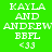 Green background with white pixelated text reading "KAYLA AND ANDREW BBFL <33" in four , each showing identical static content