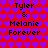 Red and purple pixelated heart pattern background with repeated text "Tyler & Melanie Forever" in black block letters.