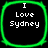 Four identical square icons arranged in a , each with a black background, bright green rounded border, and white text reading "I Love Sydney" in pixelated font