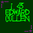 Green pixelated text 'EDWARD CULLEN' with a stylized 'E' and 'C' on dark green background, surrounded by pink and purple dotted stars.