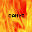 A pixelated image with fiery orange and yellow background displaying the text DANNI in black block letters across three sections.