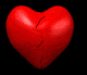 Red heart-shaped icon transitions from small crack to full break then reassembles into solid shape against black background.