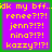 Purple square with yellow text listing names and question marks on green background, repeated in four identical