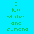 Green pixelated text on cyan background reads "I luv winter and sumone" in two identical vertical