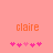 Pixelated orange text 'claire' on pink background with two of five pink heart icons below, each showing different heart animation states
