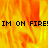 Animated fire background with repeated text "IM ON FIRE!" in black pixelated font
